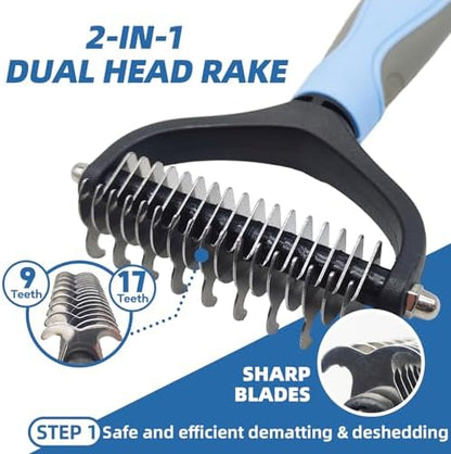 Dog Brush for Shedding,7 PCS Pet Grooming Brush Kit to De-fur & Hair Slicker Deshedding Brushes with Undercoat Rake Comb Bath Brush&Nail Clipper for Grooming Short Long Haired Dogs Cats Blue - Image 2