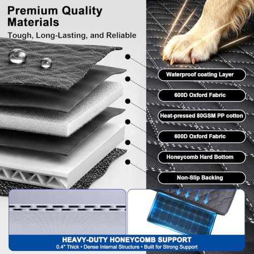 Dog Car Seat Cover for Back Seat, XL Hard Bottom Dog Seat Extender, 800 lb Capacity Truck Back Seat Cover for Dogs, 0.4 in Honeycomb Board, 1.5 in Reinforced Support Straps for Full-Size SUVs & Trucks - Image 4