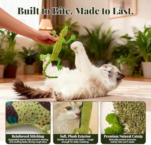 CiyvoLyeen Plush Lizard Catnip Toys for Indoor Cats 4 Pack - Image 4