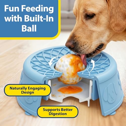 Slow Feeder Dog Bowls with Rolling Ball & Lick Mat for Dogs, Interactive Dog Enrichment Toy, Anti-Slip Puzzle Feeder for Yogurt, Bone Broth & Wet Food, Slow Eating Bowl for Small, Medium & Large Dogs - Image 4