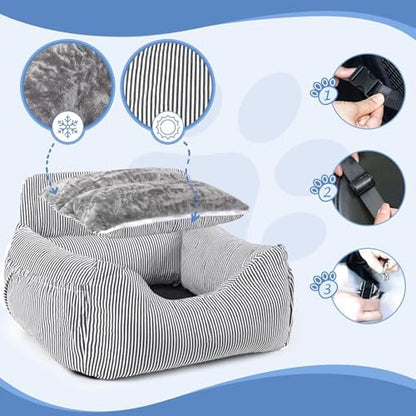 Dog Car Seat for Small Dogs, Pet Booster Seat with Clip-On Safety Leash and Storage Pockets, Washable Travel Dog Car Bed for Puppy （Black） - Image 5