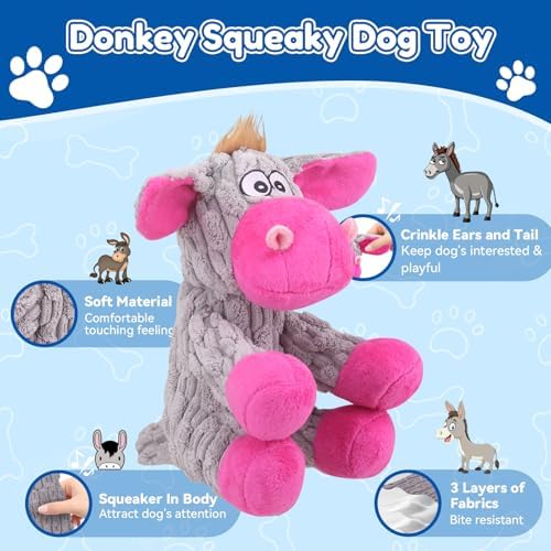 loncoldy Plush Chew Toys for Large Dogs, Tough Crinkle Stuffed Animal Squeaky Interactive Toys for Small Medium Large Dogs, Keep Them Busy, Big Pet Toys - Image 2