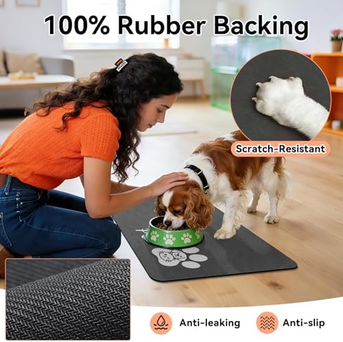 Dog Food Mat Cat Feeding Mat for Food and Water Bowls,17"x27",Dark Grey - Image 4