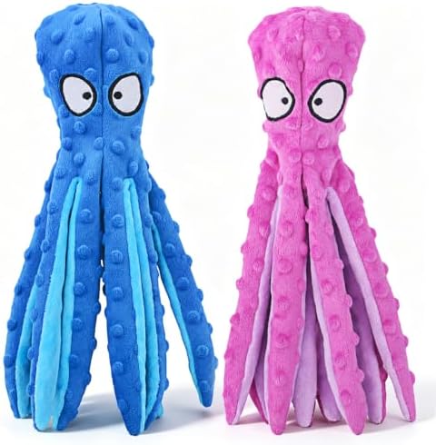HGB Squeaky Dog Toys No Stuffing Octopus Crinkle for Large Medium Small Dog by HGB