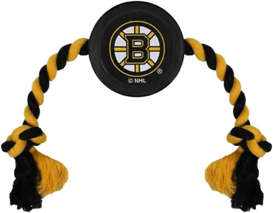 Pets First NHL Boston Bruins Hockey Puck Toy for Dogs & Cats, Heavy-Duty Rope Tug for Playtime. Cool Rubber Dog Puck Toy!