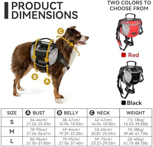 Dog Hiking Backpack, Dog Backpack Harness Dog Saddle Bag Hiking Dog Backpack with Side Pockets for Small Medium Large Dogs(M-Black) - Image 5