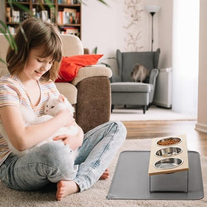 Upgraded Elevated Cat Bowls with Food Mat,15°Tilted Stand Anti Vomiting Raised Cat Dishes for Food and Water,3 Stainless Steel Bowls for Cats and Puppy - Image 7