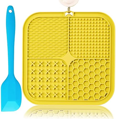 Lick Mat for Dogs, Large Dog Lick Mat with Suction Cups for Anxiety, Peanut Butter Dog Licking Mat Slow Feeder Dispensing Treater Lick Pad for Dogs Cats Grooming Bathing and Training(Yellow) by Kwispel