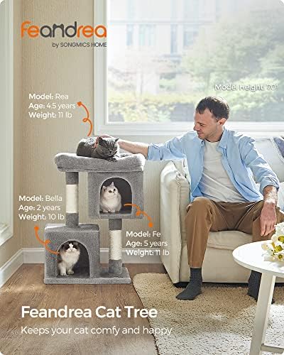 Feandrea Cat Tree, 29.1-Inch Small Cat Tower, Cute Plush Condo, Light Gray - Image 2