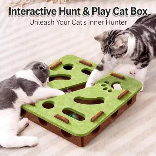 Interactive Cat Puzzle Toy, Cat Scratch Puzzle Enrichment Box with Bell, Felt Maze Box, Mental Stimulation Toy for Cats, Self Play Fun Exercise Hide Seek Moving Cat Toy for Bored Cats - Image 2