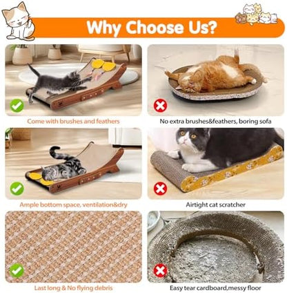 Sisal Cat Scratcher Bed, Natural Solid Wood Scratch Lounger, No Mess Scratching Chair Couch for Indoor Cats, 26 Inch Cat Scartching Pad, 3 in 1 Scratching Board, Furniture Protector - Image 4
