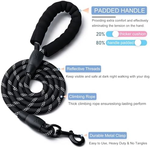 2 Pack Dog Leash, Heavy Duty Nylon Rope Pet Leashes(5FT-1/2,Blue/Pink) - Image 2