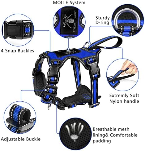 WINSEE All-in-One Reflective Dog Harness, Collar & Leash Set, No Pull with Adjustable Buckles, X-Large, Dark Blue - Image 3