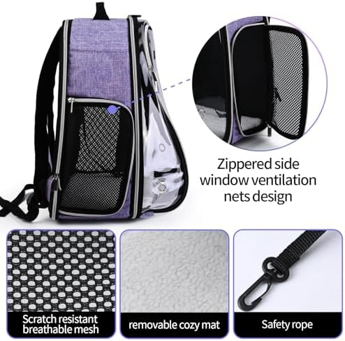 BAGLHER Cat Carrier Backpack Bubble - Fit Up to 18 Lbs - Airline-Approved Dog Backpack Carrier for Small Pets Puppies Dogs Bunny, Space Capsule Dog Carrier Backpack for Travel Outdoor Hiking, Purple - Image 3
