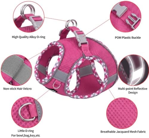 AIITLE Teacup Puppy Harness and Leash with Escape-Proof Design, Hot-Pink, S - Image 2