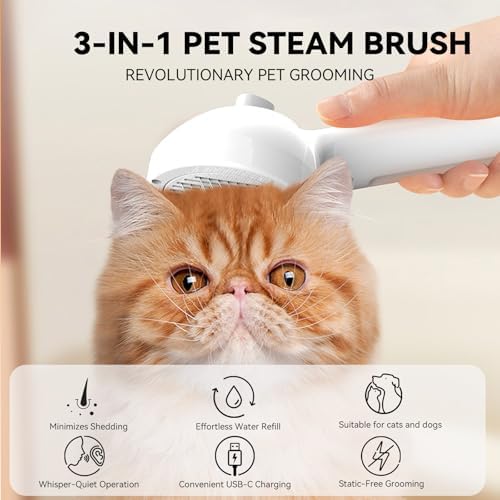 Pet Steam Brush, 3-in-1 Spray Hair Removal Comb for Dog and Cat, Steam for Shedding and Grooming, Spritz Defur Comb, Water Brush for Long & Short Haired Pets - Image 2