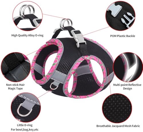AIITLE Small Dog Harness and Leash Set with Strong Magic Tape, Black XS - Image 4