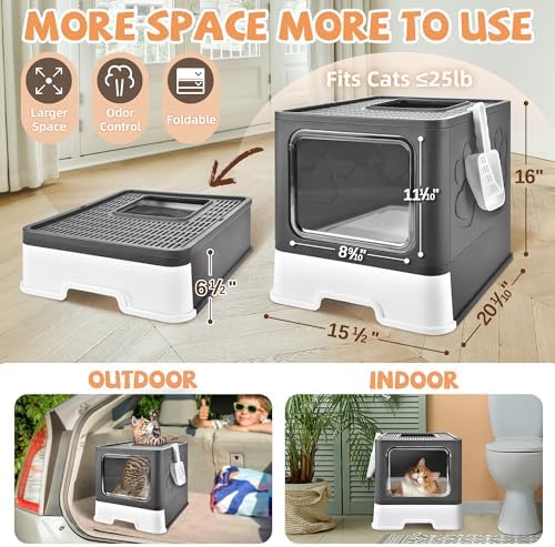 Covered Cat Litter Box, Extra Large Drawer Design with Dual Entry,Dark Grey - Image 2