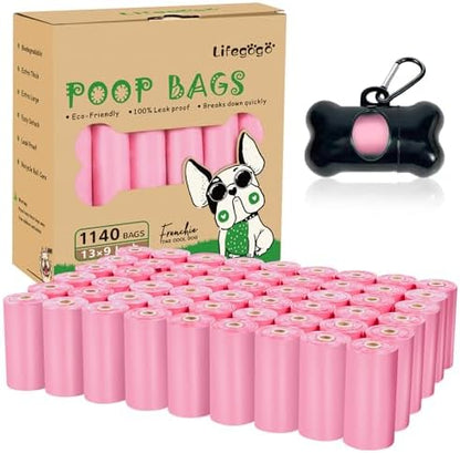 Lifegogo 1140 Counts 57 Rolls Unscented Doggy Poop Bags, Leak-Proof, Easy Tear-Off, Pink (13 x 9 Inches) by Lifegogo