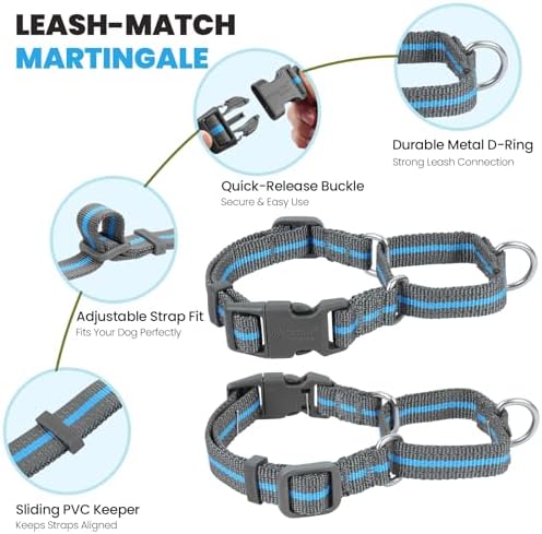 VIVAGLORY Double Handle Dog Leash Twingrip, 5ft x 1in, L, Blue Grey - Image 4