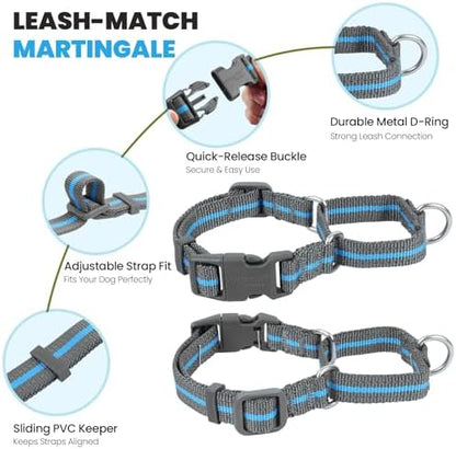 VIVAGLORY Double Handle Dog Leash Twingrip, 5ft x 1in, L, Blue Grey - Image 4