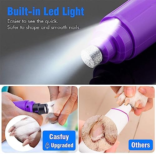 Casfuy Dog Nail Grinder with LED Light - Upgraded 2-Speed Electric Pet Nail Trimmer Powerful Painless Paws Grooming & Smoothing for Small Medium Large Dogs & Cats (Purple) - Image 2