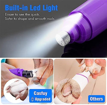 Casfuy Dog Nail Grinder with LED Light - Upgraded 2-Speed Electric Pet Nail Trimmer Powerful Painless Paws Grooming & Smoothing for Small Medium Large Dogs & Cats (Purple) - Image 2