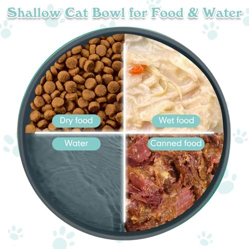 Silicone Dog Bowl Shallow Cat Food Bowls 7in Flat Puppy Plates Cute Whisker Fatigue Pet Feeding Dishes Set of 2 for Dry and Wet Food Indoor (Round Dark Grey) - Image 5