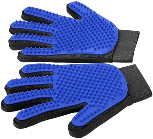 Blue Pet Hair Remover Gloves - 1 Pair, Pet Grooming Gloves | Cat Hair Remover | Gentle Deshedding Brushes for Dogs, Cats & Horses | Dog Washing Gloves by Unknown