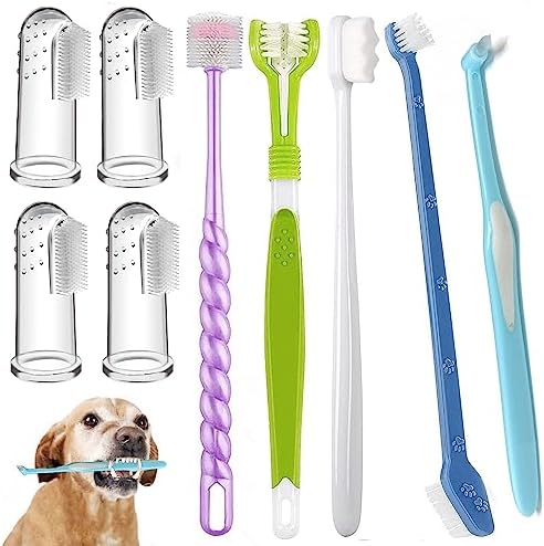 Dog Toothbrush, 360 Degree Finger Toothbrushes, Triple Head Toothbrushes, Double Head Toothbrush,Cleaning Brushes for Dog Cat Oral Dental Health (9 Pack) by URMYONLY