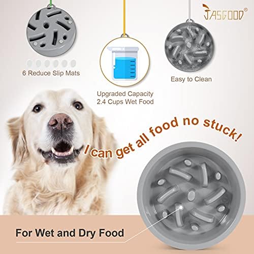 JASGOOD Dog Slow Feeder - Reduce Slip Puzzle Bowl for Raised Pet Feeders - Interactive Bloat Stop Elevated Diners Replacement Bowl (Gray, Fit Opening 7.5"-8") - Image 4