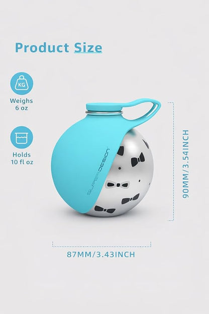 2-in-1 Dog Water Bottle & Bowl: Round Stainless Steel Portable Dog Bottle Water Dispenser for Small Dogs, Walking & Hiking(10oz/285ml)