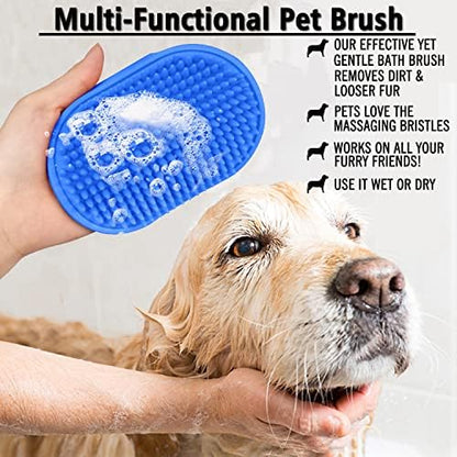 Dog Grooming Brush, Pet Shampoo Bath Brush Shedding Soothing Massage Rubber Comb with Adjustable Ring Handle for Long Short Haired Dogs and Cats 2pcs - Image 5