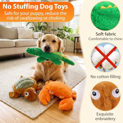 No Stuffing Dog Toys for Puppies, Small & Medium Dogs, 3 Pack Squeaky Crinkle Plush Toys for Teething & Anxiety Relief, Lightweight Interactive Animal Set to Keep Them Busy - Image 2