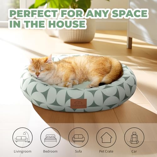 Zerbuger 20in Green Pattern Round Dog Bed Sofa for Dogs Cats, Washable - Image 5