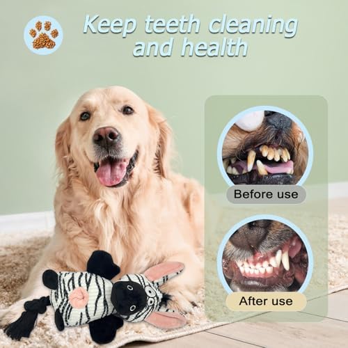 Guiding Star Dog Toys Puppy Toys Cute Pet Toys Squeaky Zebra Dog Toy with Crinkle Paper Plush Dog Stuffed Animals Chew Toy with Cotton Rope Dog Toys to Keep Them Busy for Small Medium Large Dogs - Image 4