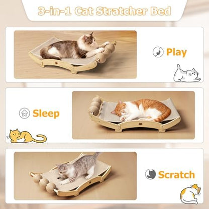 3 in 1 Sisal Cat Scratcher Bed, Solid Pine Cat Scratcher with Balls,Natural - Image 4