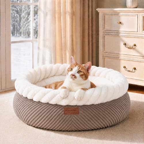 FUKUMARU Cute Round Cat Bed, Calming Donut Small Dog Beds, Washable by FUKUMARU