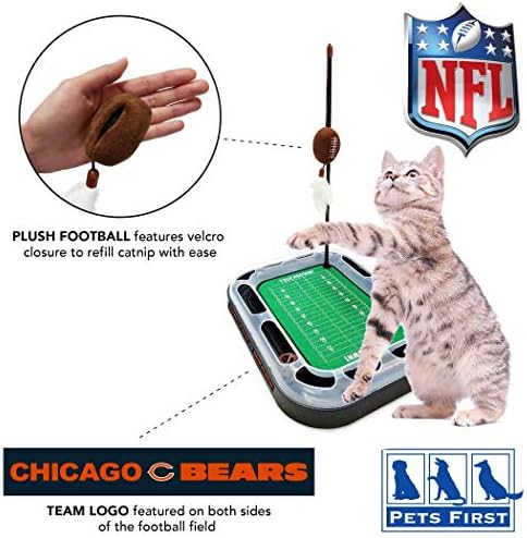 Pets First Cat Scratcher NFL Chicago Bears Football Field CAT Scratcher Toy with Catnip Filled Plush Football Toy & Feather Cat Toy Hanging & Jingle Bell Interactive Ball Cat Chasing 5-in-1 Kitty Toy - Image 4