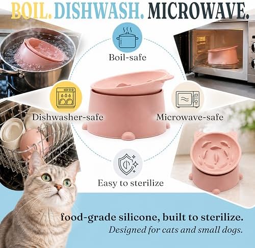 Cat Slow Feeder Bowl, Raised Slow Feeder Cat Bowl for Dry and Wet Food, Elevated Slow Feeder Dog Bowls Small Breed and Puppy, BPA Free Silicone Bowl, Heights Adjustable, Microwave & Dishwasher Safe - Image 5