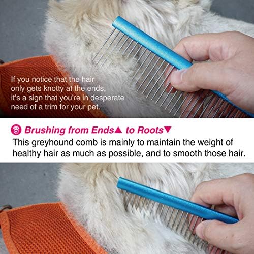 Greyhound Comb with Oval Handle for Dogs and Cats, Removing and Shedding Matted, Tangled Hair, Metal Comb with Stainless Steel Pins, Detangling Grooming Tool, Pet Comb (20% Fine Spacing)… - Image 6