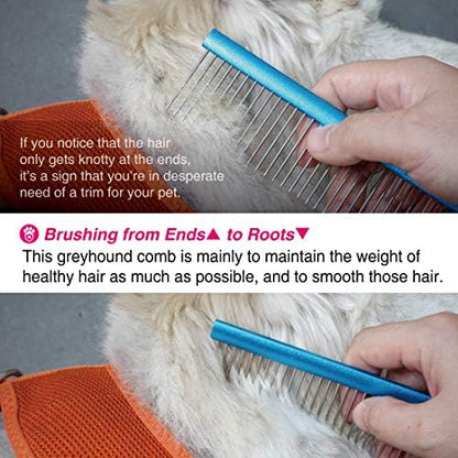 Greyhound Comb with Oval Handle for Dogs and Cats, Removing and Shedding Matted, Tangled Hair, Metal Comb with Stainless Steel Pins, Detangling Grooming Tool, Pet Comb (20% Fine Spacing)… - Image 6