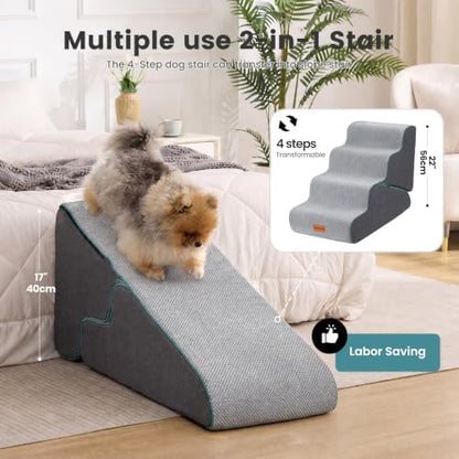 Gardner Pet Dog Stairs for Small Dogs 22" H, 2 in 1 Transformable 4-Step Pet Stairs and Dog Ramp for Couch Bed (23-27 in), Grey Adjustable Pet Steps - Image 2