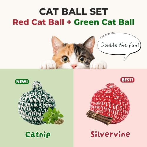 JAYU PET Red Cat Ball, Red & Green Set, 2.7 inch - Image 2