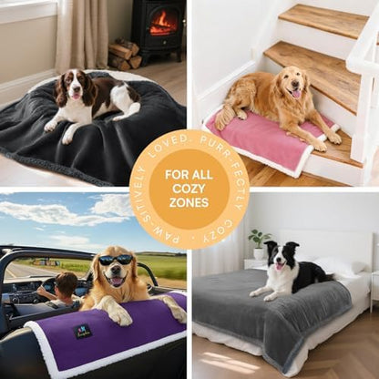 Luciphia Waterproof Bed Blanket Washable,Soft Sherpa Fleece Puppy Reversible Throw Blankets for Medium Large Dog Cat,Furniture Cover Protector Couch from Liquid Pee and Pet Fur,Purple White,65" x 57" - Image 6