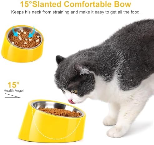 Tilted Dog Bowl Non-Slip & Non-Spill Pet Feeder with Elevated Detachable Melamine Stand, Easy to Get Food Dog Dish, M/180ml Yellow - Image 3