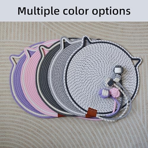Cat Scratcher Mat 16.9'' Round Natural Cotton Rope Double-Sided, Beige - Image 6