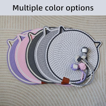 Cat Scratcher Mat 16.9'' Round Natural Cotton Rope Double-Sided, Beige - Image 6