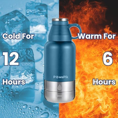PawsPik 3-in-1 Travel Dog Water Bottle & Bowl Set, 32oz, Blue - Image 3