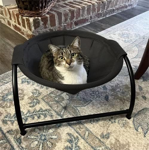 JUNSPOW Cat Bed Sleeping Cat Hammock, 16.9in x 16.9in x 9.5in, Black - Image 5